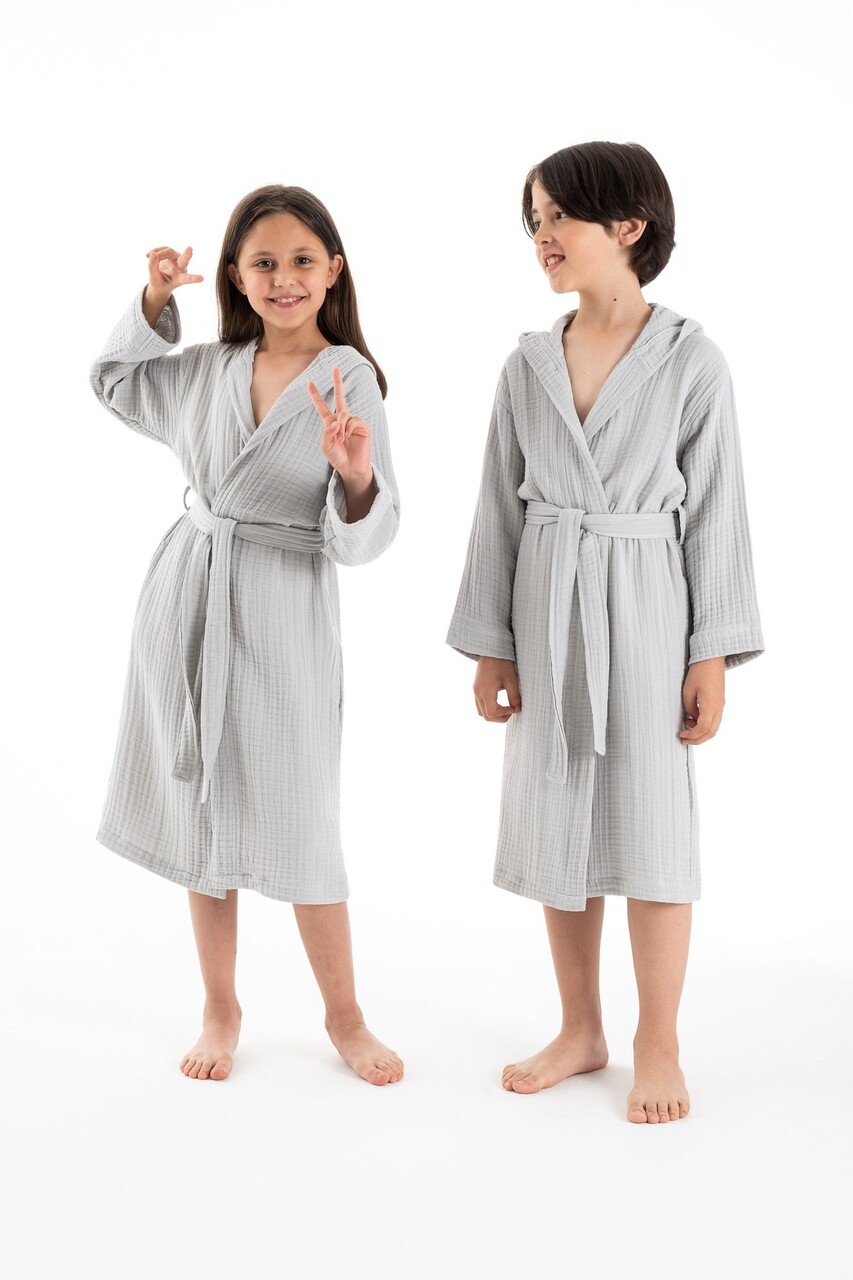 Halat de baie pentru copii, L'essentiel Maison, Muslin, Gri - imagine 6